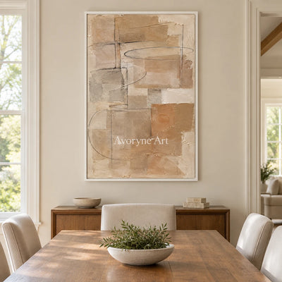 Clay Palimpsest: Brown Layered Abstract Art — dining white