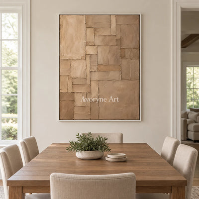 Sandstone Steps: Brown Layered Relief Wall Art — dining white