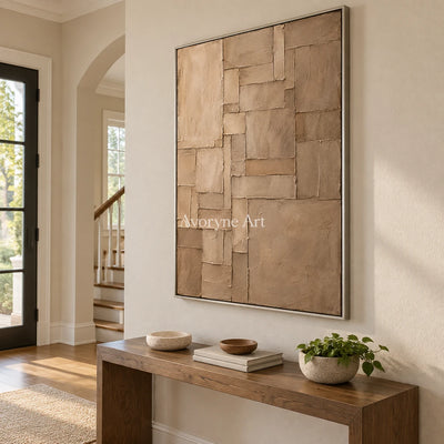 Sandstone Steps: Brown Layered Relief Wall Art — entry silver