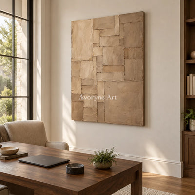 Sandstone Steps: Brown Layered Relief Wall Art — office frameless