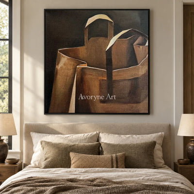 Folded Errand: Brown Paper Bag Still Life Wall Art — bedroom black