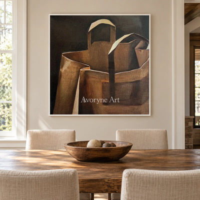 Folded Errand: Brown Paper Bag Still Life Wall Art — dining white