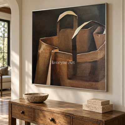 Folded Errand: Brown Paper Bag Still Life Wall Art — entry silver