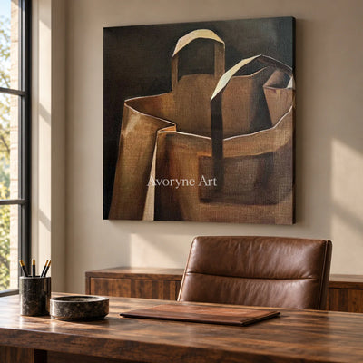 Folded Errand: Brown Paper Bag Still Life Wall Art — office frameless