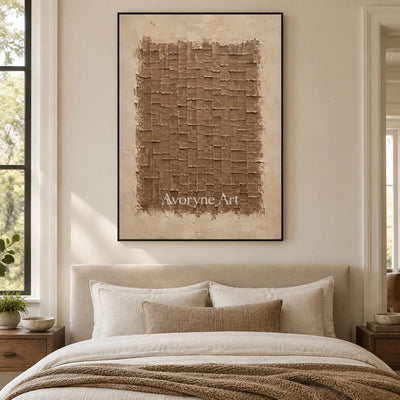 Terralune: Brown Relief Grid Wall Art — bedroom black