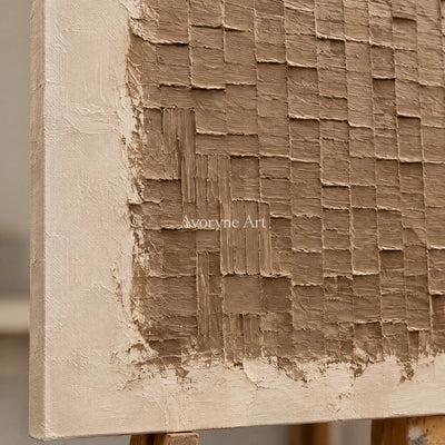 Terralune: Brown Relief Grid Wall Art — detail easel