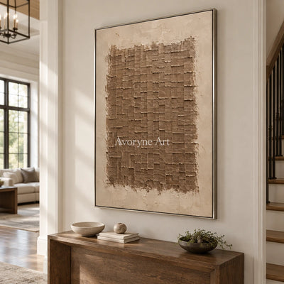 Terralune: Brown Relief Grid Wall Art — entry silver