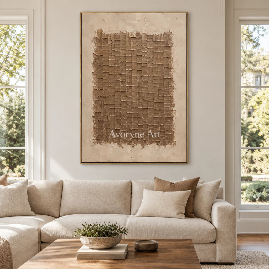 Terralune: Brown Relief Grid Wall Art — living gold
