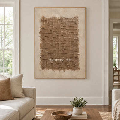Terralune: Brown Relief Grid Wall Art — villa wood