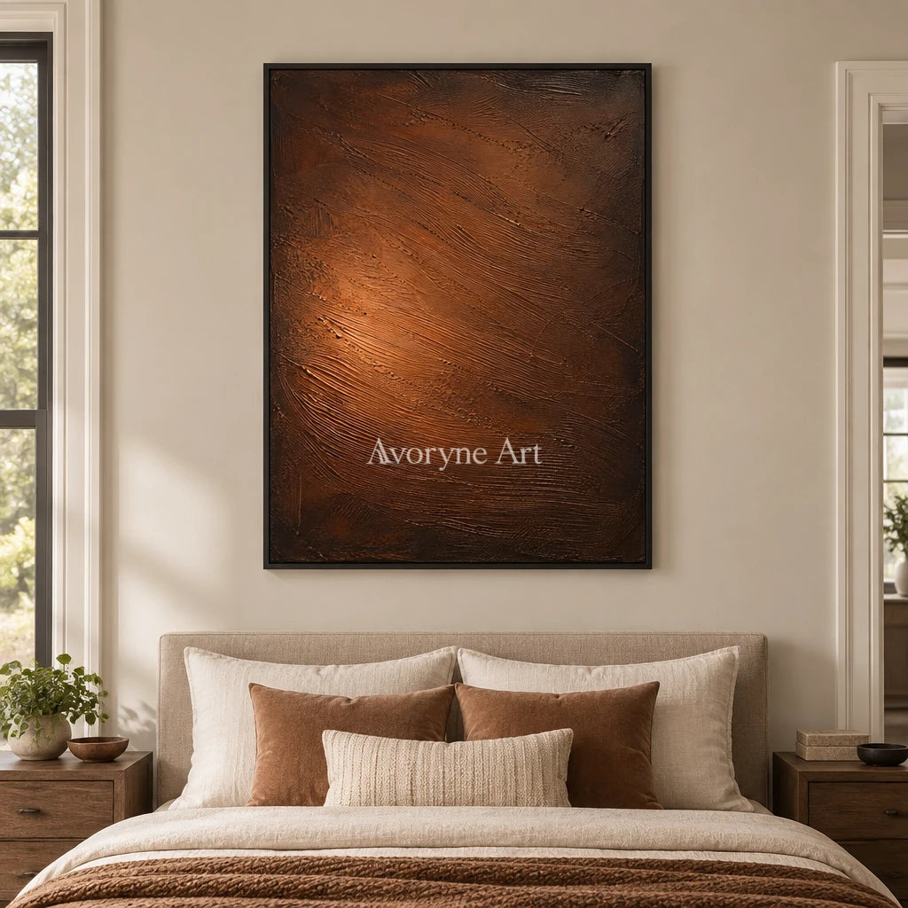 Copper Incline: Brown Textured Abstract Wall Art — bedroom black