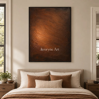 Copper Incline: Brown Textured Abstract Wall Art — bedroom black