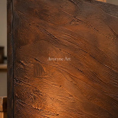 Copper Incline: Brown Textured Abstract Wall Art — detail easel