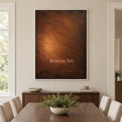 Copper Incline: Brown Textured Abstract Wall Art — dining white