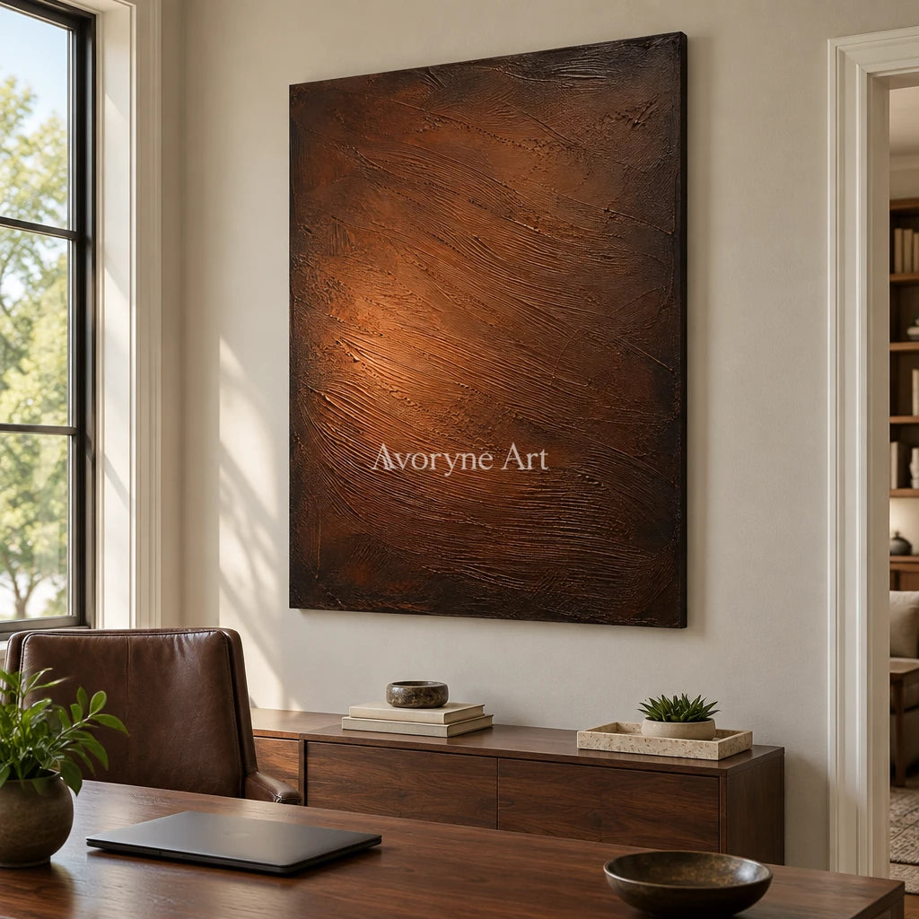 Copper Incline: Brown Textured Abstract Wall Art — office frameless