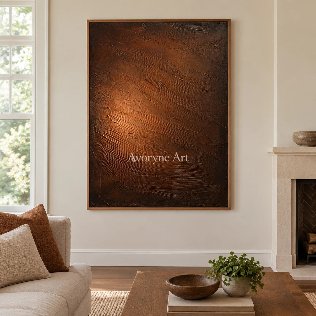 Copper Incline: Brown Textured Abstract Wall Art — villa wood