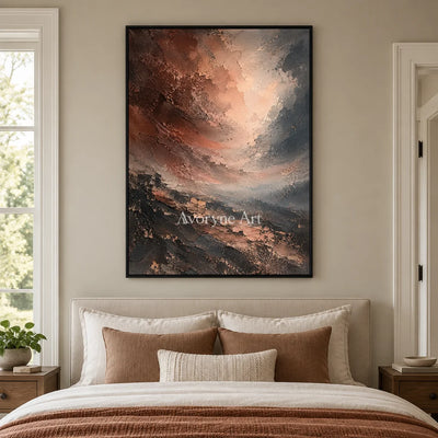 Copper Vortex: Brown Textured Abstract Wall Art — bedroom black