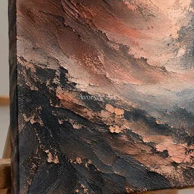 Copper Vortex: Brown Textured Abstract Wall Art — detail easel