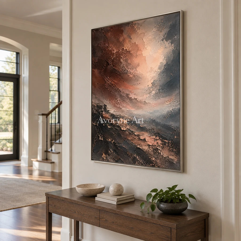 Copper Vortex: Brown Textured Abstract Wall Art — entry silver
