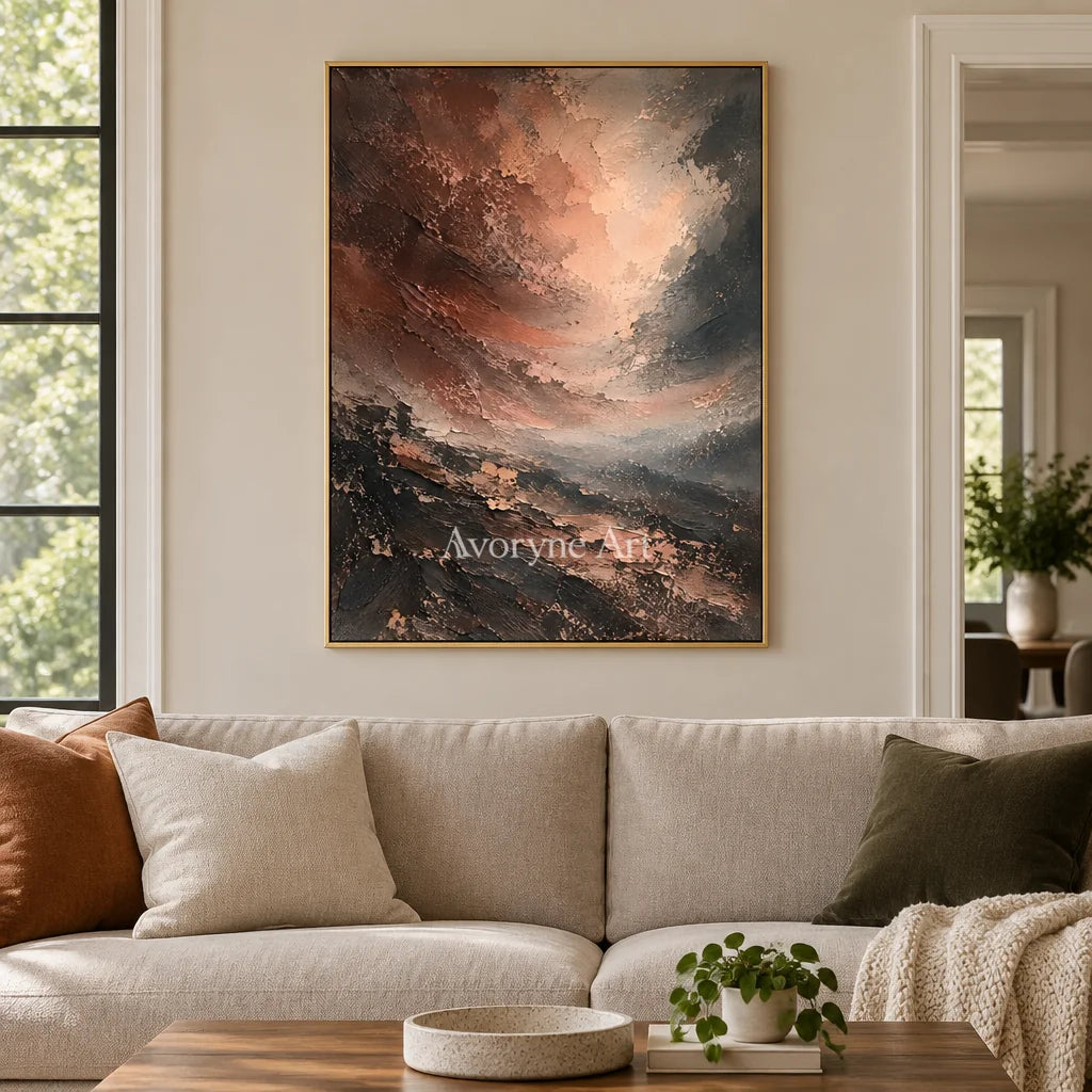 Copper Vortex: Brown Textured Abstract Wall Art — living gold