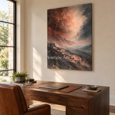 Copper Vortex: Brown Textured Abstract Wall Art — office frameless