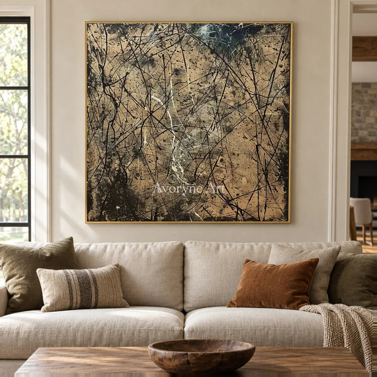 Umber Entanglement: Brown Textured Drip Abstract Wall Art — living gold