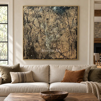 Umber Entanglement: Brown Textured Drip Abstract Wall Art — living gold