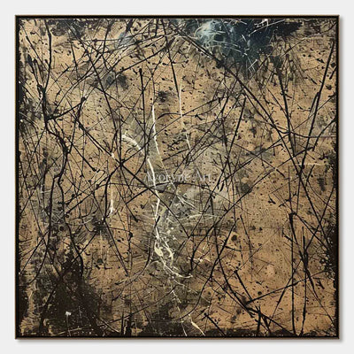 Umber Entanglement: Brown Textured Drip Abstract Wall Art — primary