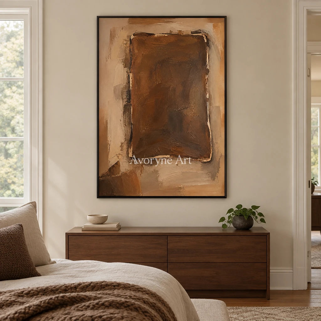 Umber Tablet: Brown Wabi-Sabi Textured Art Wall Art — bedroom black