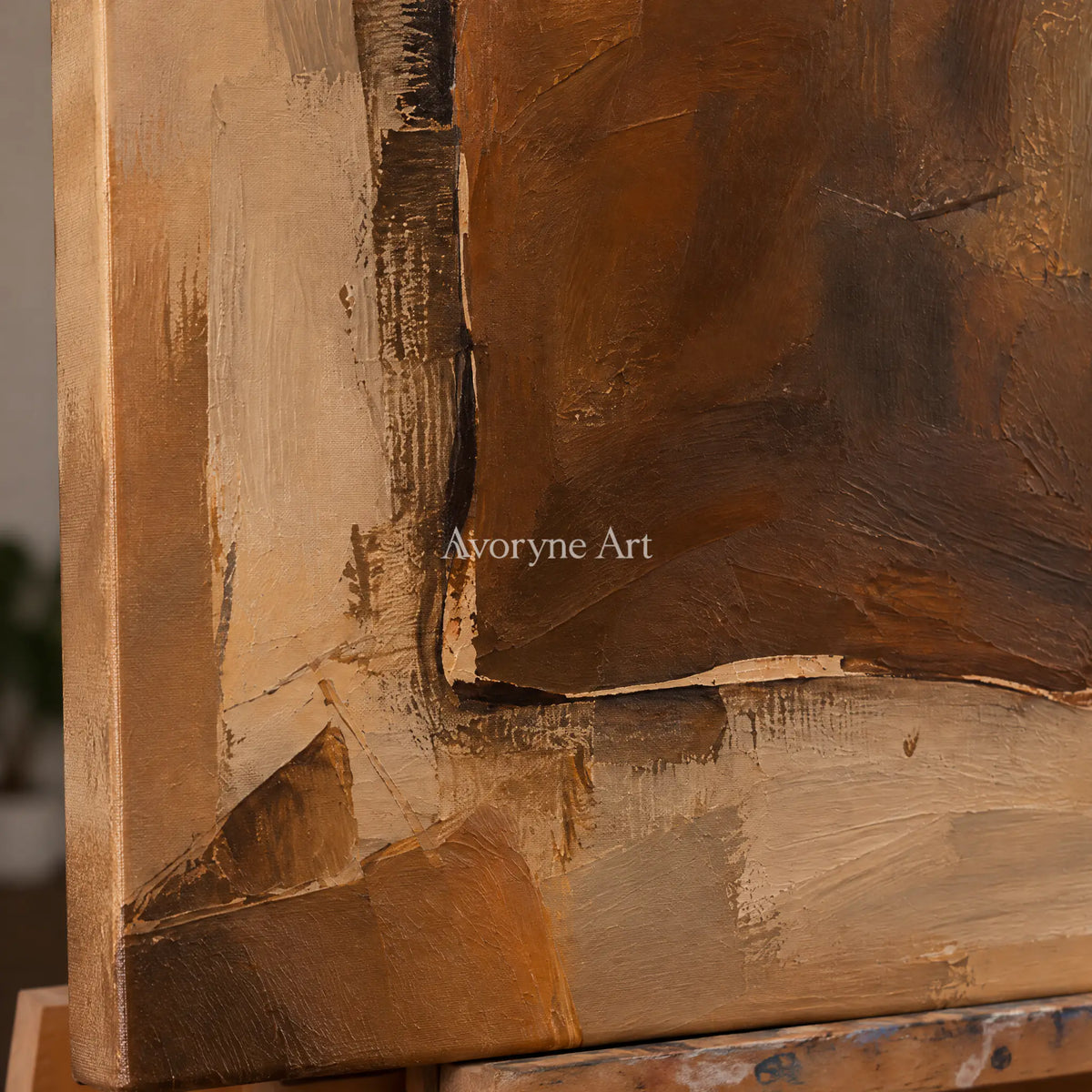 Umber Tablet: Brown Wabi-Sabi Textured Art Wall Art — detail easel