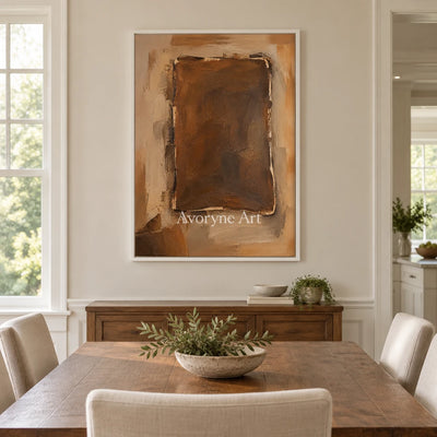 Umber Tablet: Brown Wabi-Sabi Textured Art Wall Art — dining white