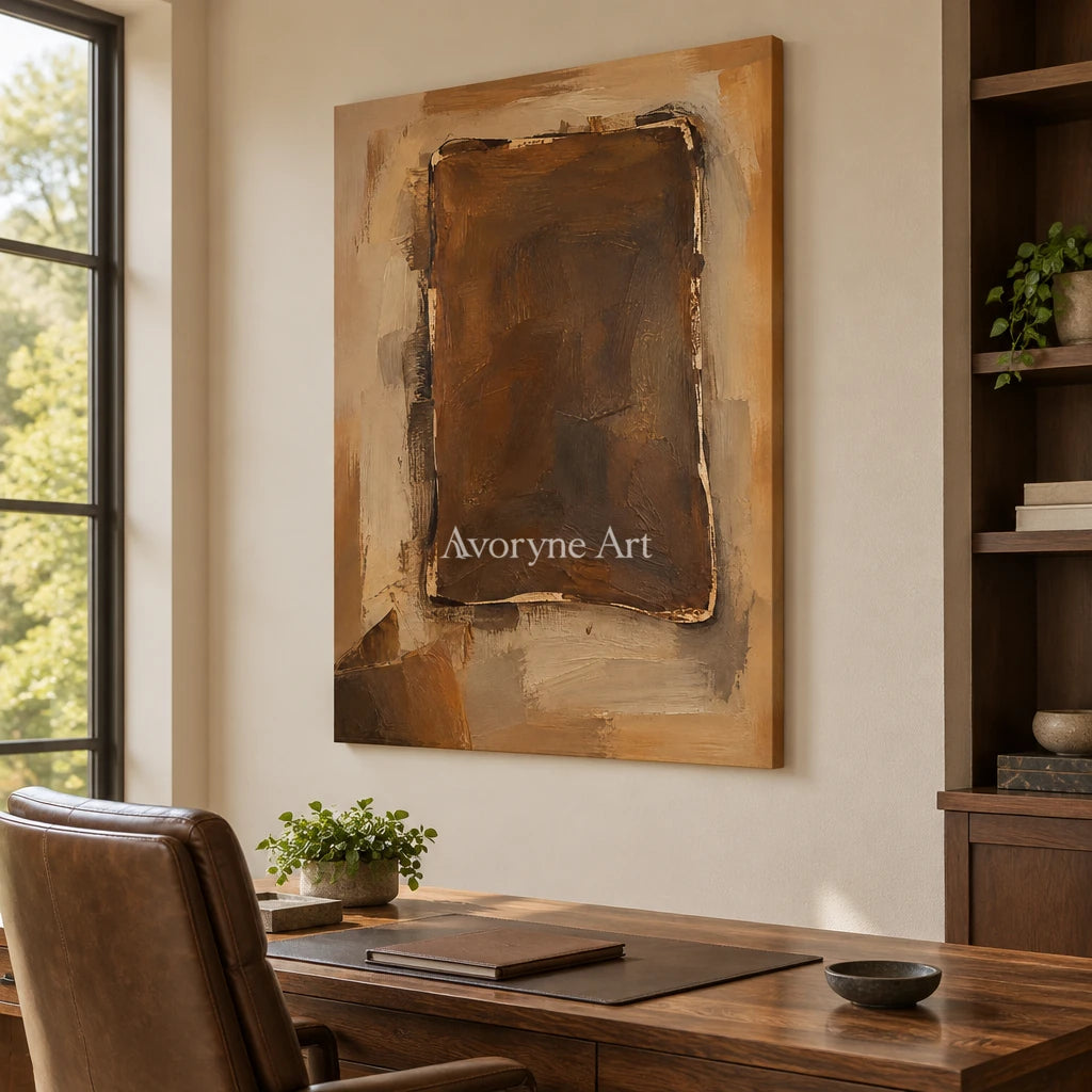 Umber Tablet: Brown Wabi-Sabi Textured Art Wall Art — office frameless