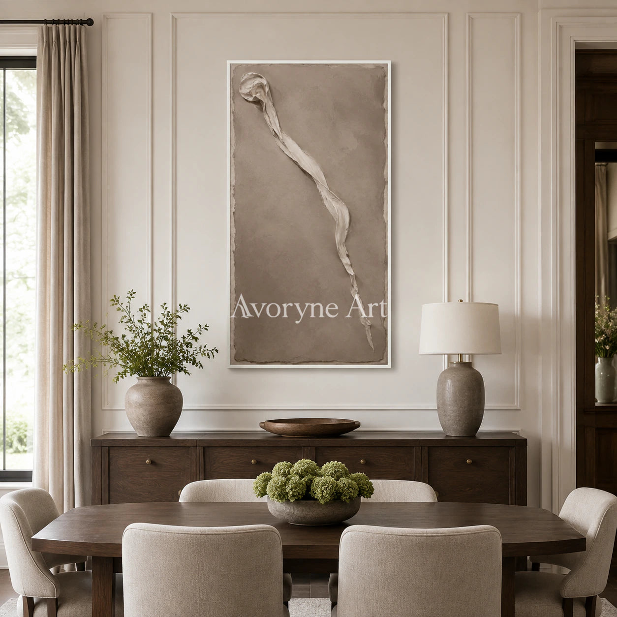 Earthen Fold: Brown Wabi-Sabi Textured Wall Art - dining room white frame