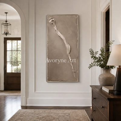 Earthen Fold: Brown Wabi-Sabi Textured Wall Art - entryway silver frame