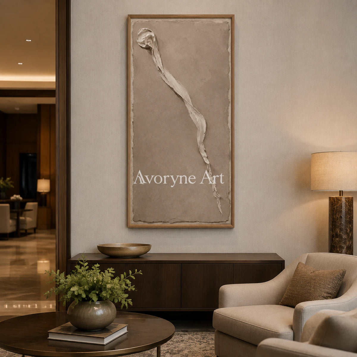 Earthen Fold: Brown Wabi-Sabi Textured Wall Art - hotel wood frame