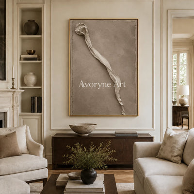 Earthen Fold: Brown Wabi-Sabi Textured Wall Art - living room gold frame