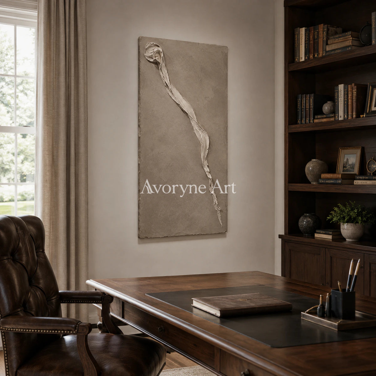 Earthen Fold: Brown Wabi-Sabi Textured Wall Art - office frameless