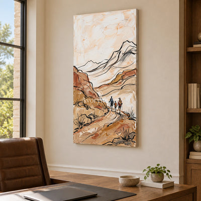 Silver Rhythm canyon landscape wall art as a frameless stretched canvas in a home office