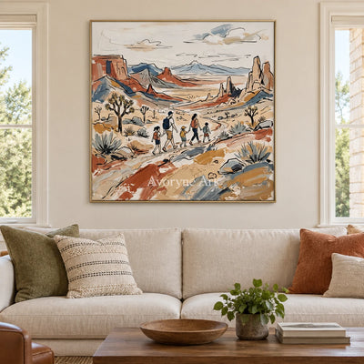 Silver Gesture canyon landscape wall art with a gold frame hanging in a living room