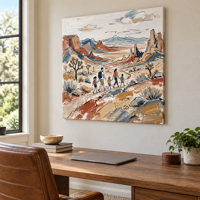 Silver Gesture canyon landscape wall art as a frameless stretched canvas in a home office