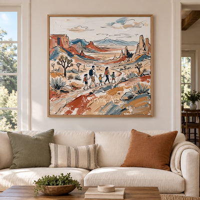 Silver Gesture canyon landscape wall art with a wood frame in a villa living space