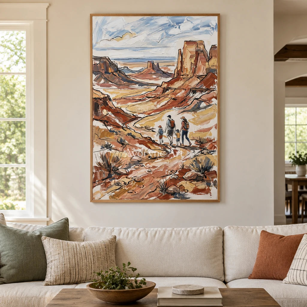 Silver Verse canyon landscape wall art with a wood frame in a villa living space