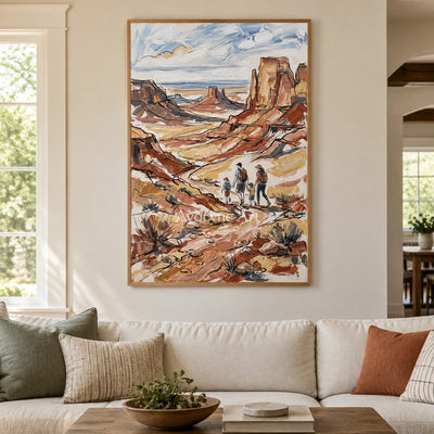Silver Verse canyon landscape wall art with a wood frame in a villa living space