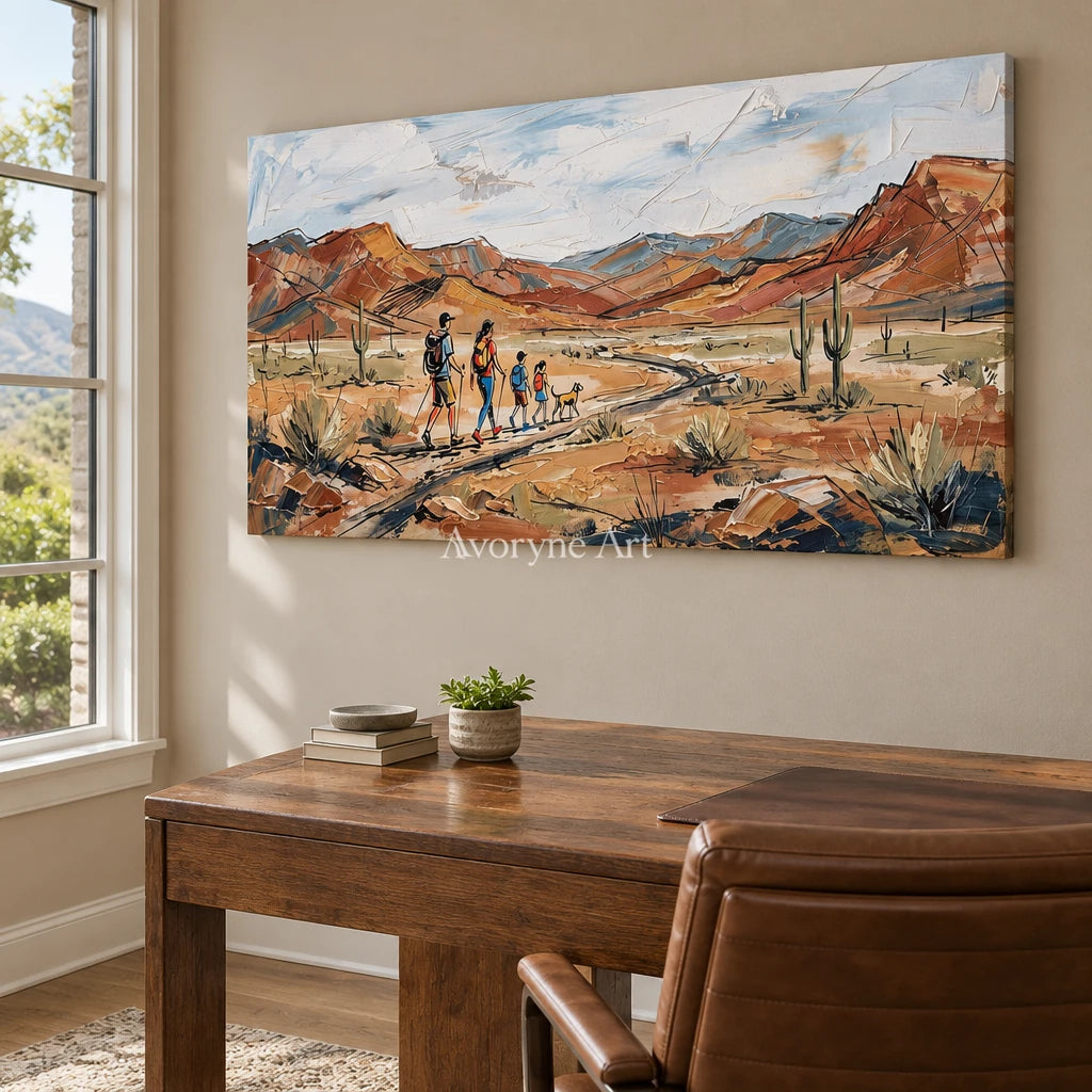 Silver Memory canyon landscape wall art as a frameless stretched canvas in a home office