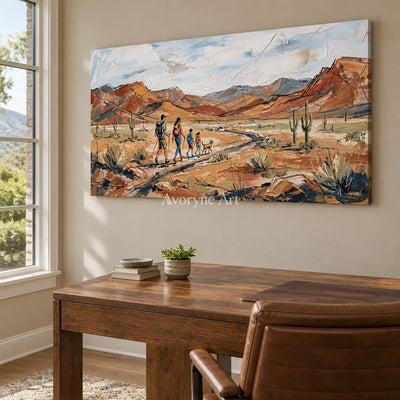 Silver Memory canyon landscape wall art as a frameless stretched canvas in a home office