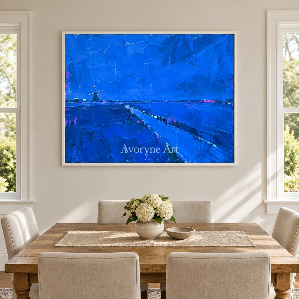 Tender Verse cityscape wall art with a white frame in a dining room
