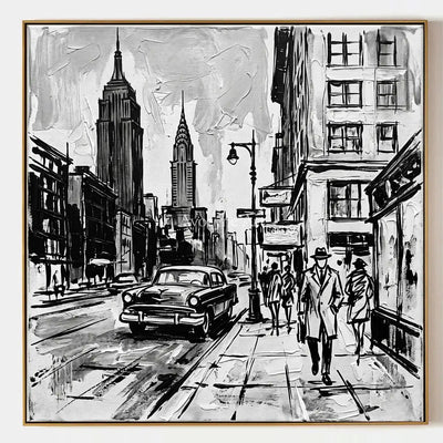 Silver Echo, hand-painted cityscape wall art by Isabelle Marchand