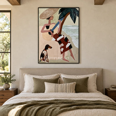 Ivory Winding Memory: Coastal Figure Art — bedroom black