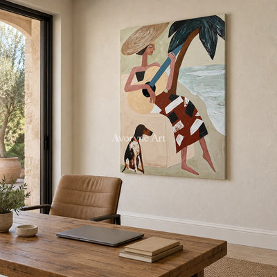 Ivory Winding Memory: Coastal Figure Art — office frameless
