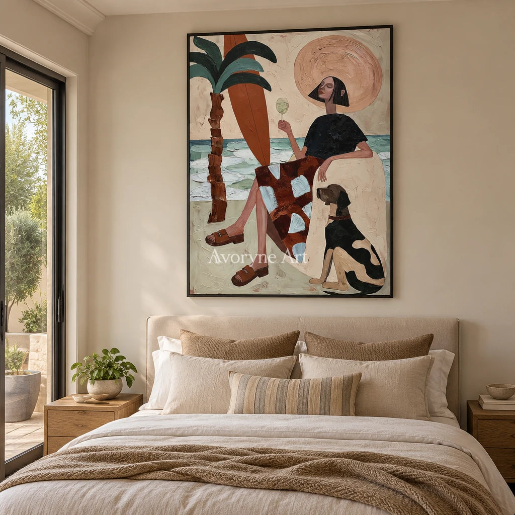 Ivory Winding Solace: Coastal Figure Art — bedroom black
