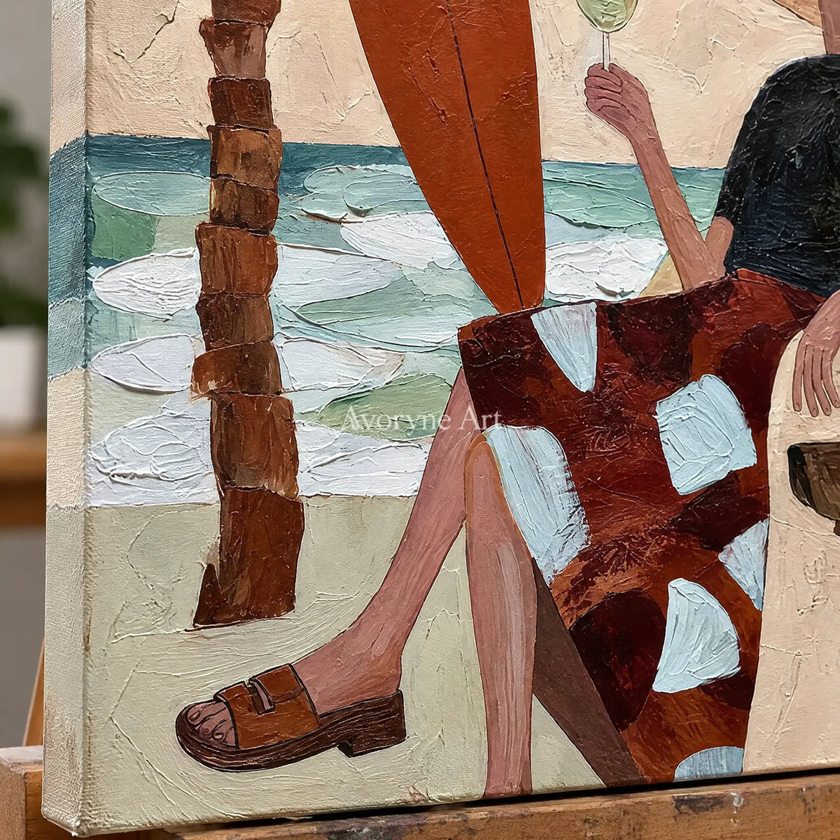 Ivory Winding Solace: Coastal Figure Art — detail easel